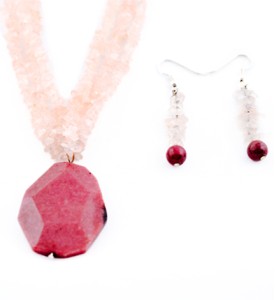 Rhodonite and rose quartz necklace and earring set